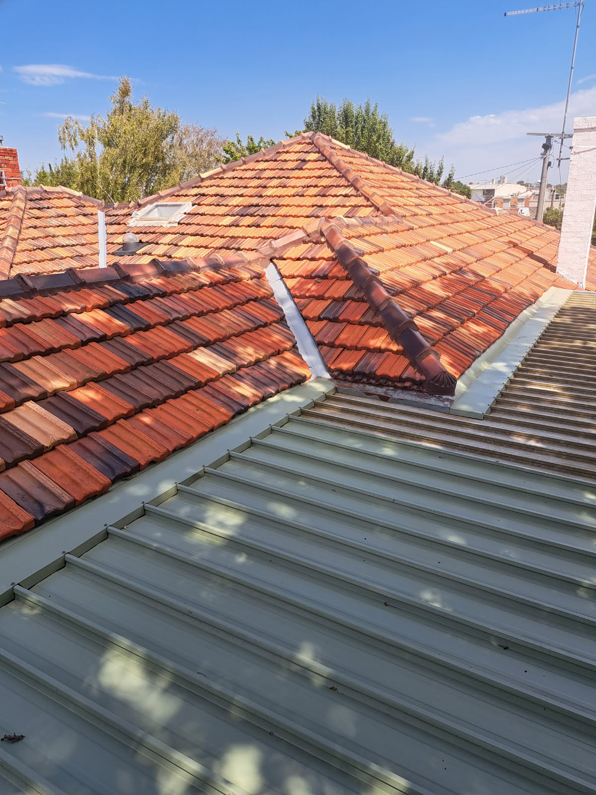 Side roof tiles after lichen removal